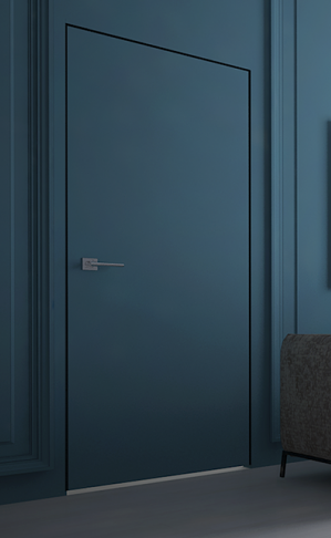 Скрытая дверь ИНВИЗИБЛ Эмаль базовый цвет алюм.кромка черная 900х2000