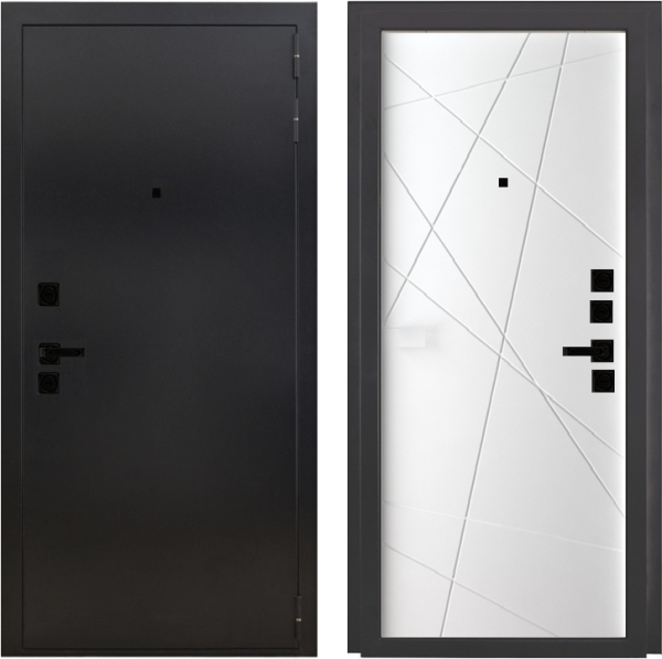 Входная дверь PAUTINKA  Букле черный/ Белый матовый 860х2050 Левое