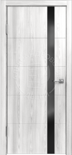 Межкомнатная дверь ALEX DOORS ALUM 15 ДГ Ясень Ривьера айс/ Черный лакобель/ кромка Алюм.серебро с 2-х сторон 600х2000 (Защелка магнит. WC)