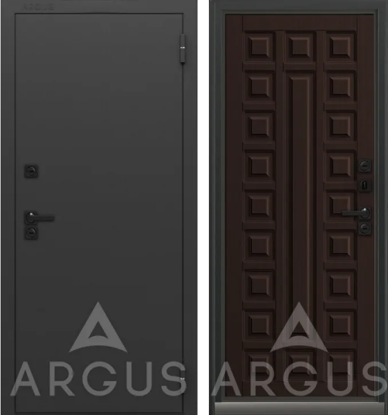 Входная дверь с терморазрывом Argus Тепло LE Муар графит 7021 Экстра Венге тисненный 870х2050 Правое