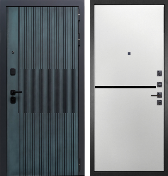 Входная дверь Гранит Бриони Серо-зеленый/ панель Горизонт 073 белая 860х2050 Левое