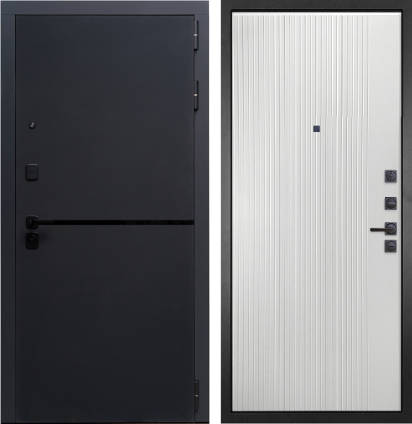 Входная дверь Гранит Горизонт Черный/ панель Пиано вертикальная 076 белая 860х2050 Левое