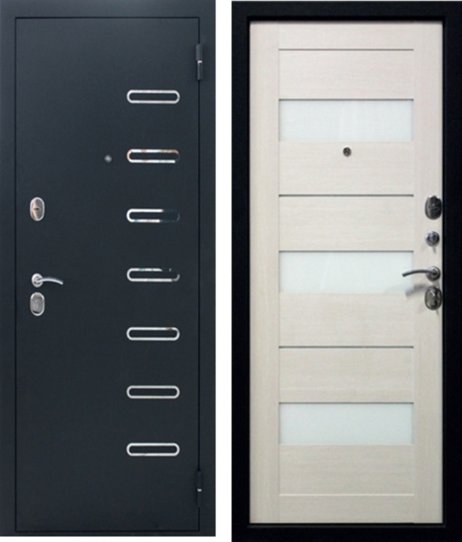 Входная дверь Optimum Графит Черный шелк/ Эшвайт 960х2050 Правое