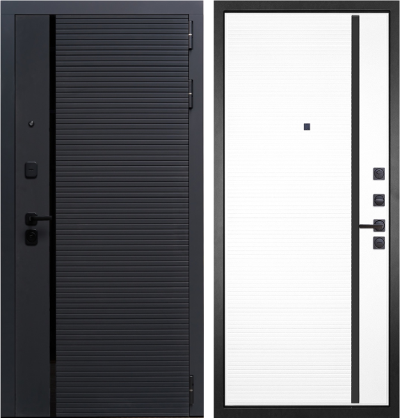 Входная дверь Гранит Пиано Графит/ панель Пиано 053 белая 860х2050 Левое