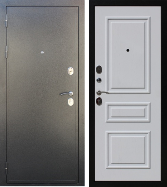 Входная дверь Optimum Броня Темное серебро/ Белый арктик 860х2050 Правое