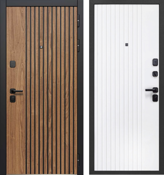 Входная дверь Luxor 2МДФ Рейка Орех/ Белый 860х2050 Левое