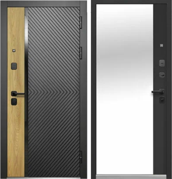 Входная дверь Luxor 2МДФ Дуб Диагональ зеркало Сатин черный 960х2050 Левое