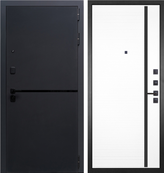 Входная дверь Гранит Горизонт Черный/ панель Пиано 053 белая 860х2050 Левое