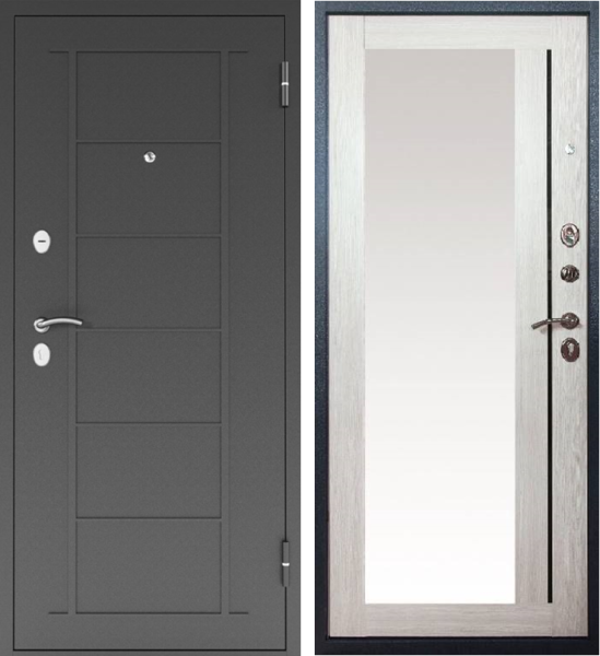 Входная дверь Промет Титан Зеркало Букле графит/ Лиственница 860х2050 Правое