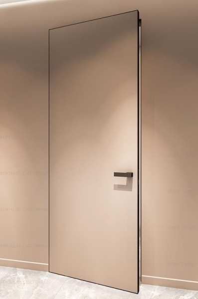 Скрытая дверь ИНВИЗИБЛ наружное открывание алюминиевая кромка черная 900х2000