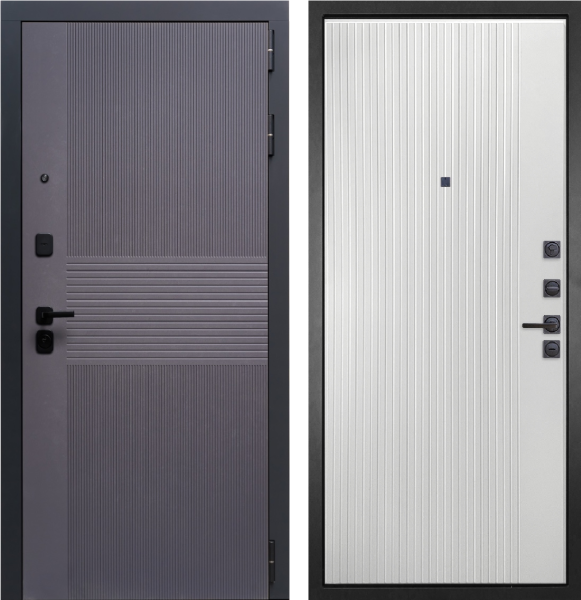 Входная дверь Гранит Гранж Лофт графит/ панель Пиано вертикальная 076 белая 860х2050 Левое