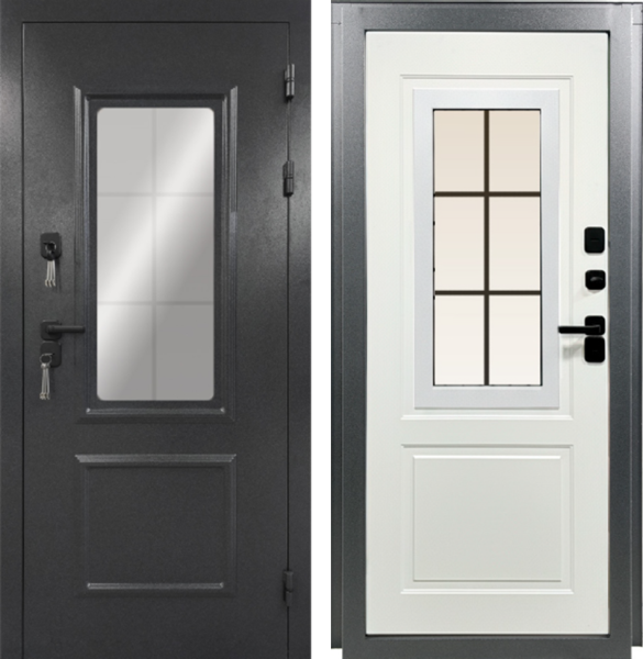 Входная дверь с терморазрывом Промет Термо Винтер Панорама Букле графит/ Веллюто бьянко 880х2050 Левое