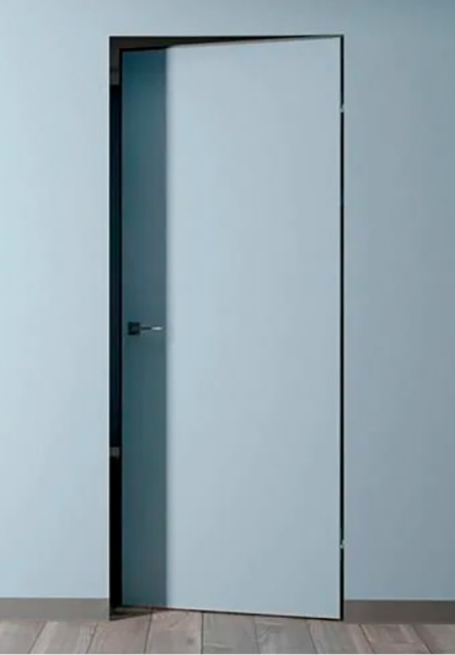 Скрытая дверь ИНВИЗИБЛ внутреннее открывание алюминиевая кромка хром 600х2000