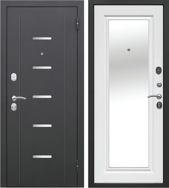 Входная дверь Ferroni 7,5 см Гарда зеркало Антик серебро/ Ясень белый 860х2050 Левое