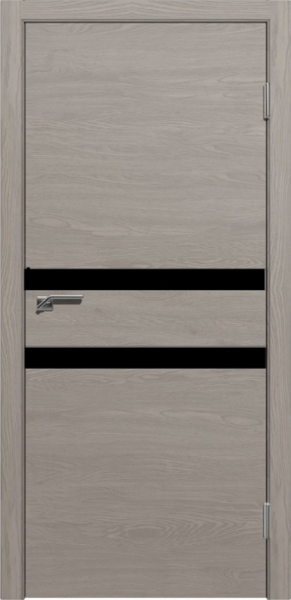 Межкомнатная дверь Дубрава Сибирь Новелла-2 ДГ Дуб серый поперечный/ Черный лакобель/ кромка ПВХ черная 600х2000