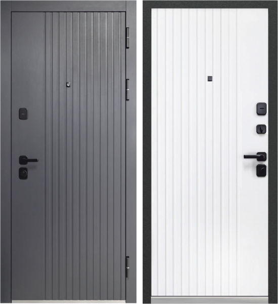 Входная дверь Luxor 2МДФ Вертикаль Графит/Белый 860х2050 Правое
