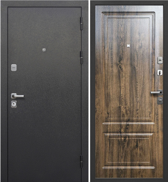 Входная дверь Ferroni Толстяк Букле черный/ Грецкий орех 860х2050 Левое