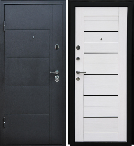 Входная дверь Форпост Эверест царга Серый муар/ Беленый дуб 860х2050 Левое