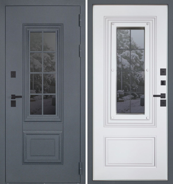 Входная дверь с терморазрывом Optimum Термо Штамп ОКНО Муар графит RAL 7024/ Белый матовый 860х2050 Левое