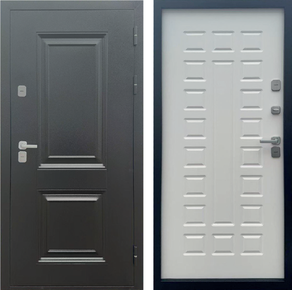 Входная дверь с терморазрывом СД 11-4 ТЕРМО ШТАМП Букле серый/ Белый 860х2050 Левое