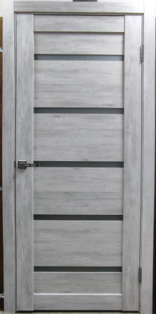 Межкомнатная дверь модель 55 ДО Дуб дымчатый/ Черный лакобель 900х2000