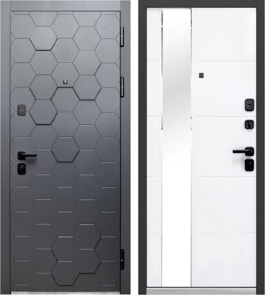 Входная дверь Luxor 2МДФ 3Д Графит/Велюр белый софт 860х2050 Левое