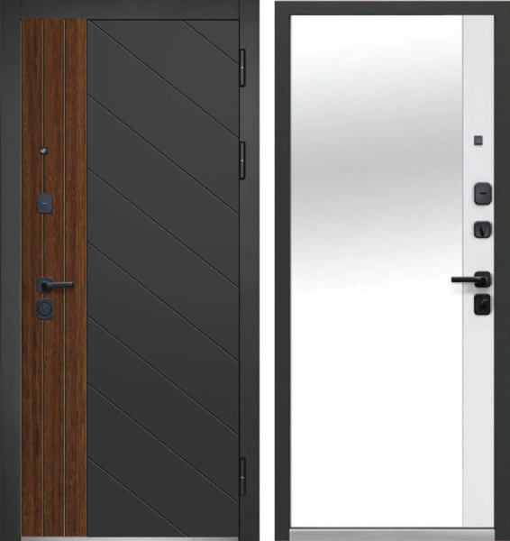 Входная дверь Luxor 2МДФ Диагональ зеркало Антрацит/ Белый 860х2050 Правое