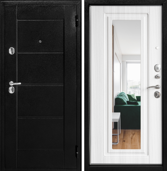 Входная дверь Форпост 75 зеркало Антик темно-коричневый/ Лиственница белая 860х2050 Левое