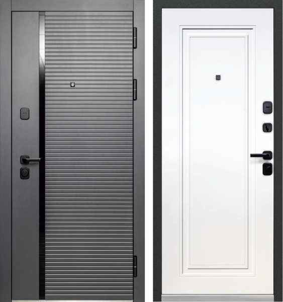 Входная дверь Luxor 2МДФ Горизонталь Нео Сатин графит/ Белый 860х2050 Правое