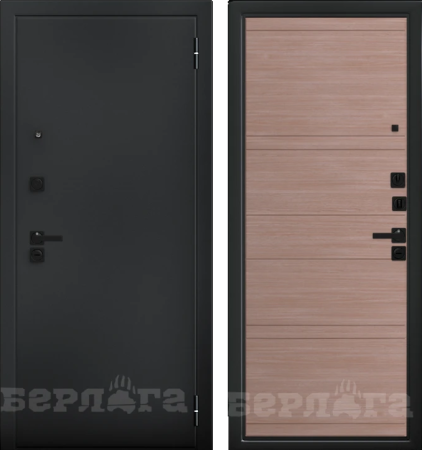 Входная дверь Берлога Ультра Марвин Букле черный/ Дуб европейский красный горизонт 870х2060 Правое
