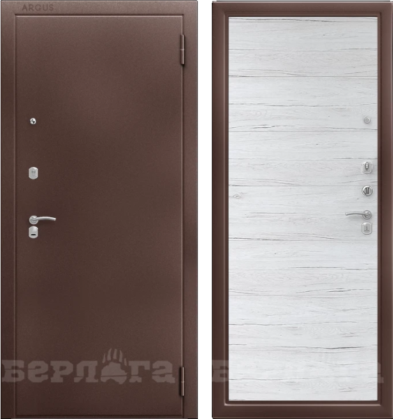 Входная дверь Берлога Оптима Лайн (промо) Медный антик/ Дуб белый 970х2050 Левое