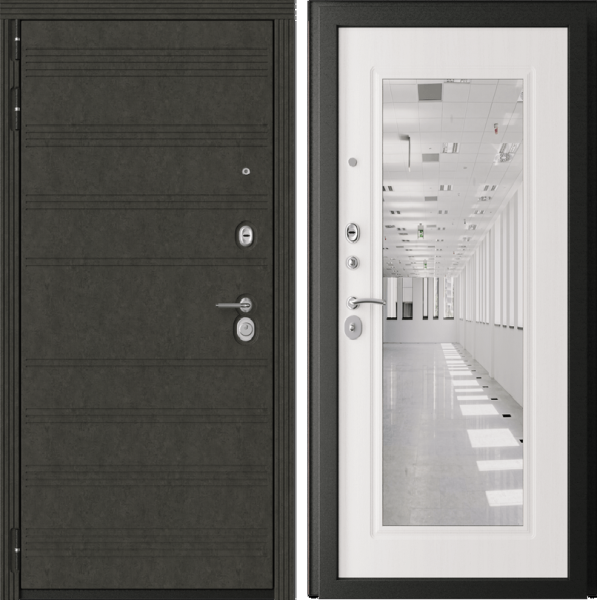 Входная дверь Флагман 6.2 Бетон антрацит/ Ясень жемчуг 860х2050 Левое