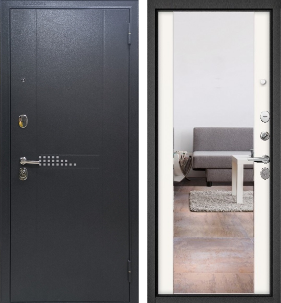 Входная дверь Мастино Trust Eco Букле графит RL-10/ Дуб белый 9S-164 mirror 860х2050 Левое