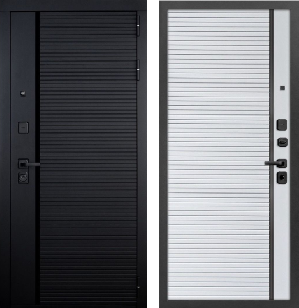 Входная дверь Мастер Сталь ПИАННО Черная шагрень/ Шагрень белая 860х2050 Левое