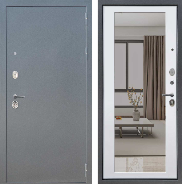 Входная дверь FD Аркан Зеркало Букле графит/ Velluto bianco 860х2050 Левое