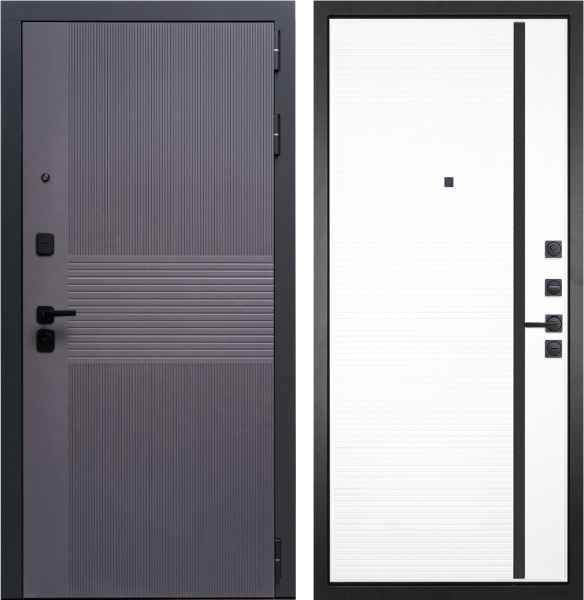 Входная дверь Гранит Гранж Лофт графит/ панель Пиано 053 белая 860х2050 Левое
