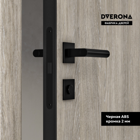 Межкомнатная дверь DVERONA Флэт CPL Дуб пепельный/ ABS черная 800х2000