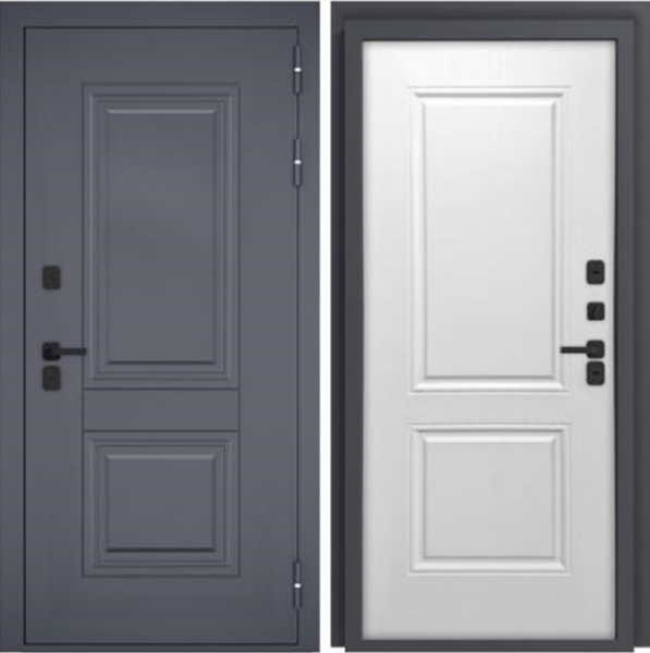 Входная дверь с терморазрывом KOVA ТЕРМО штамп Классика Графит RAL 7024/ Ясень белый 860х2050 Левое