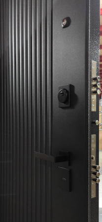 Входная дверь Берлога Тринити Элемент 2П Фрейда черный кварц/ Эмалит арктик 870х2060 Левое