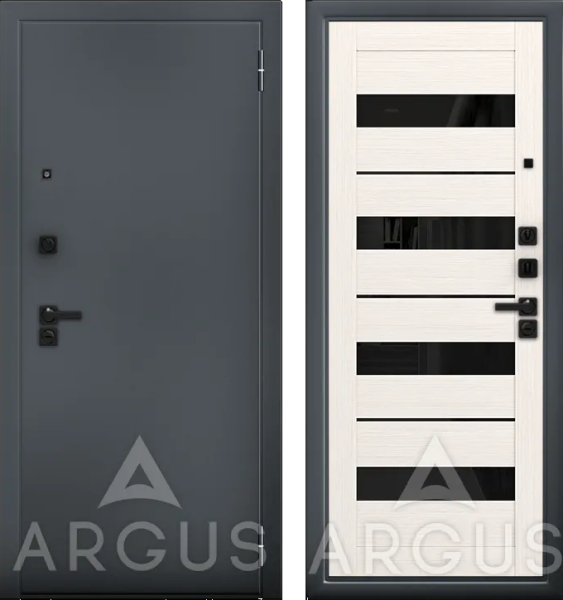 Входная дверь Argus ДА 87 Милана Букле графит/ Лиственница белая/ Черный лакобель 870х2060 Левое